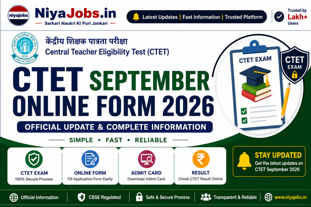 CTET September Online Form 2026 Official Banner by NiyaJobs.in